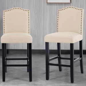 24’ Fabric Counter Height Bar Stools Solid Wood Legs & Nailed Trim PICK UP ONLY